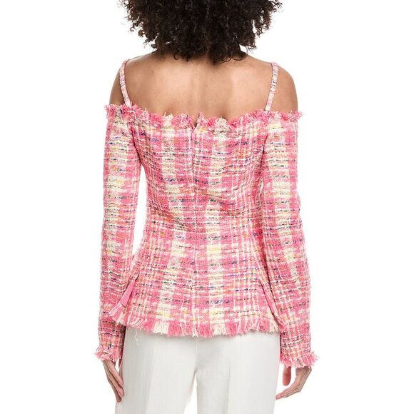 Oscar De La Renta Womens Off-Shoulder Silk-Lined Wool-Blend Top, Pink - Picture 2 of 3